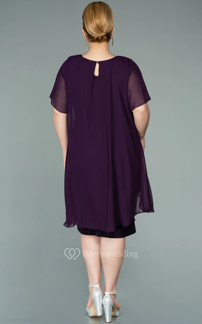 Scoop-neck Half-sleeve Chiffon Sequin Plus Size Mother of Bride Dress view 2