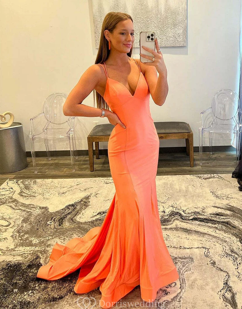 Korallenfarbenes Meerjungfrauenkleid mit zwei Trägern