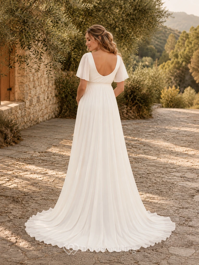 Vestido de novia campestre sencillo de manga corta con escote redondo para embarazadas view 2