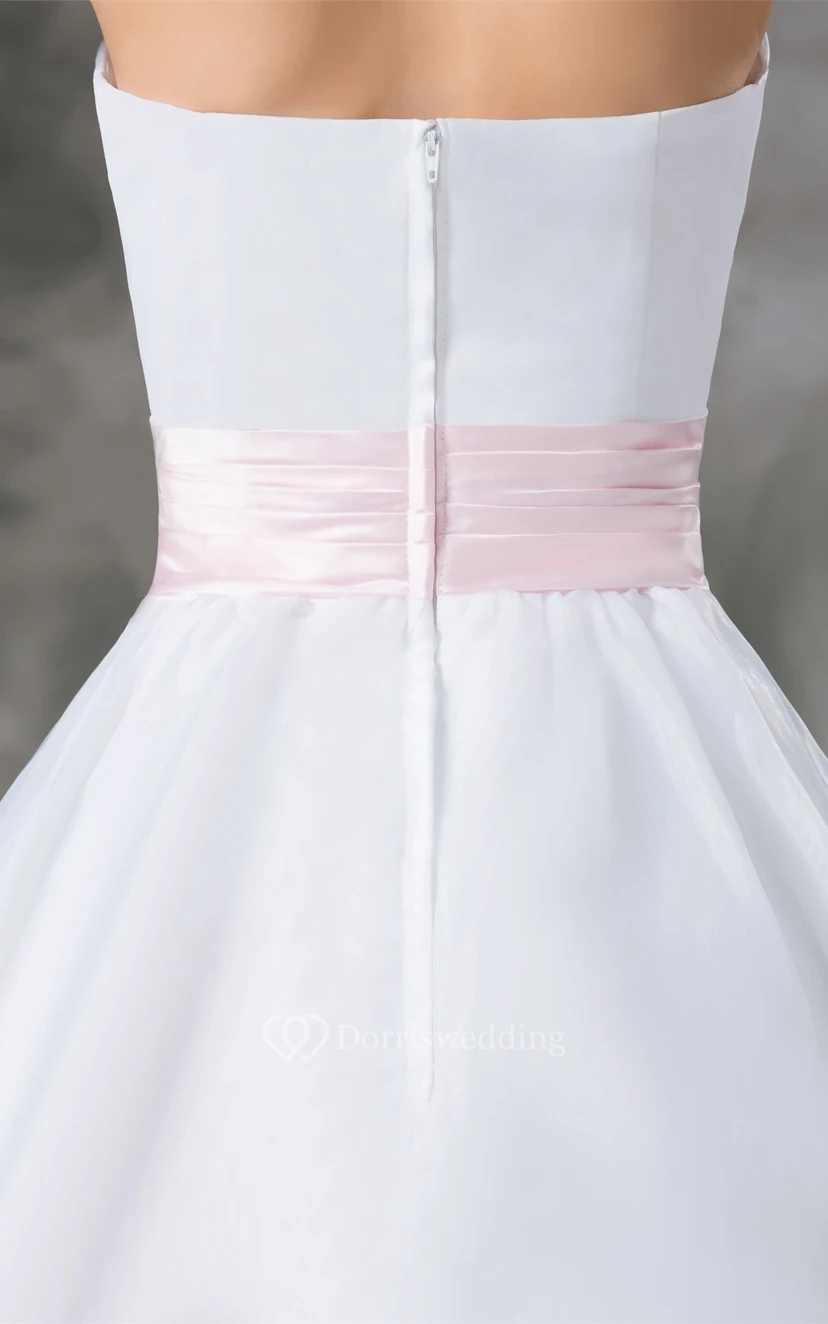 Flattering Satin Organza a Line Sleeveless Strapless Short Wedding Dresses view 8