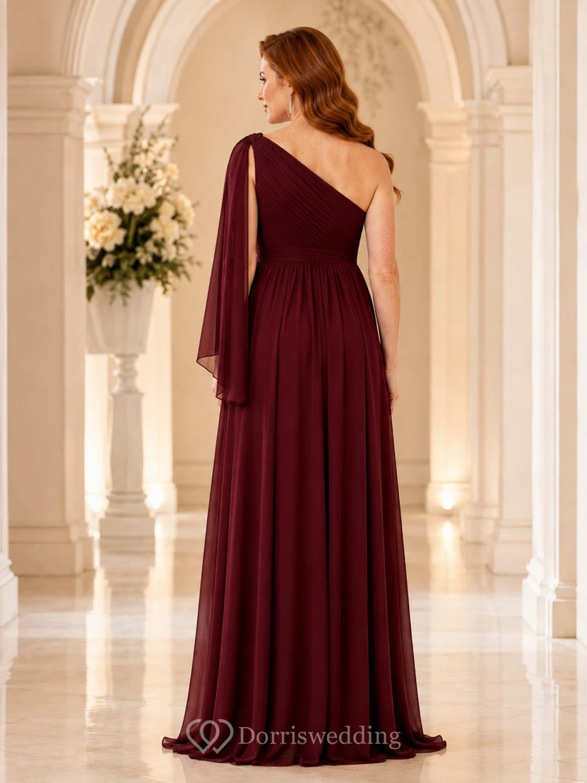 Burgunderfarbenes, drapiertes Umstands-Maxikleid mit V-Ausschnitt und langen Ärmeln view 2