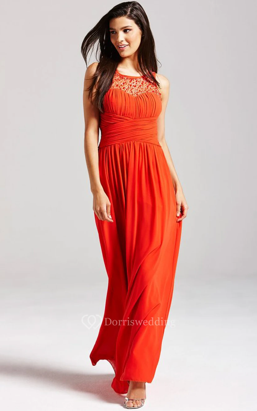 Scoop Neckline Modest A-Line Gown With Squared Back view 29