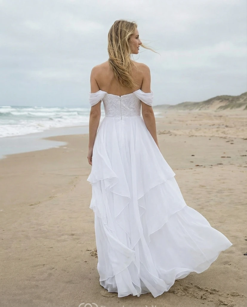 Sweetheart Off-Shoulder Chiffon Boho Gown view 2