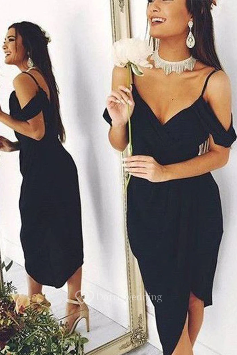 Sheath Sleeveless Chiffon Off-the-shoulder Spaghetti Low-V Back High-low Homecoming Dress