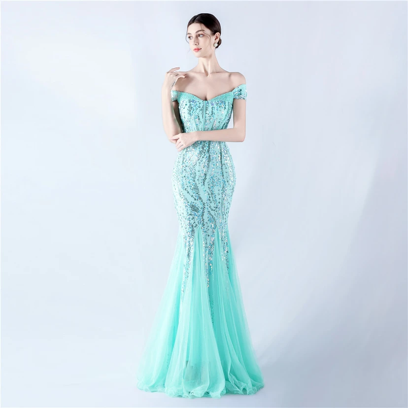 Craft Beading Mesh Sequins Evening Dress Annual Meeting Performance Host view 2