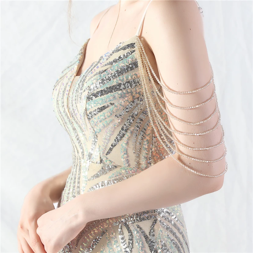Layered Beads Spliced ​​Mesh High-End Evening Dress view 32