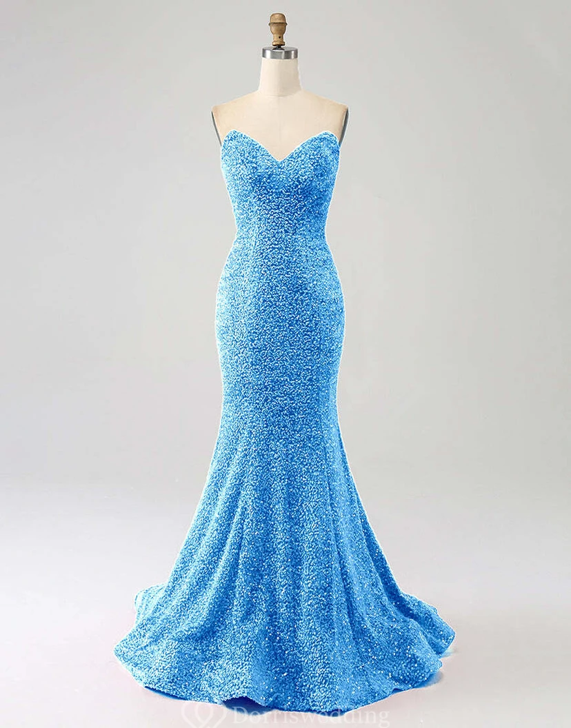 Vestido de sirena brillante con lentejuelas, abalorios y cola larga. view 17