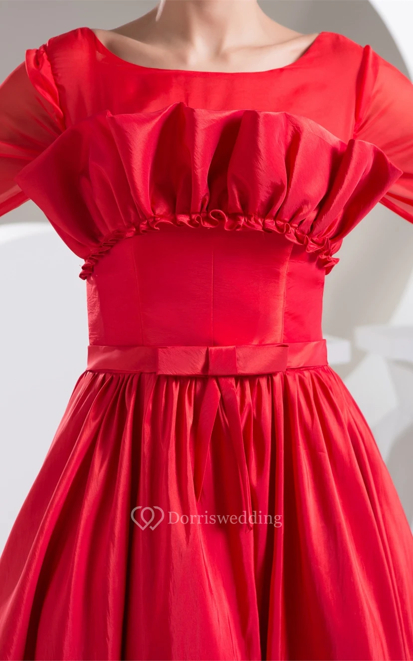 Long-Sleeve A-Line Maxi Pleats and Gown With Bow view 4