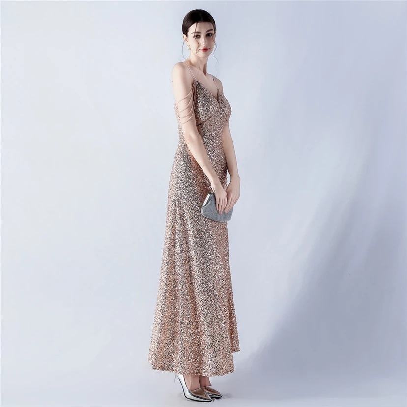 Sling A-Line Large Swing Mesh Sequin Evening Dress view 40