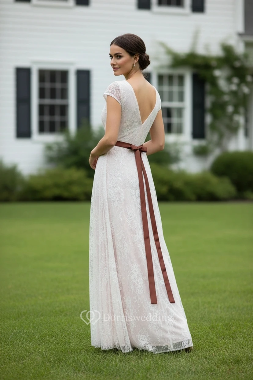 Simple Empire Lace Beach Gown view 2