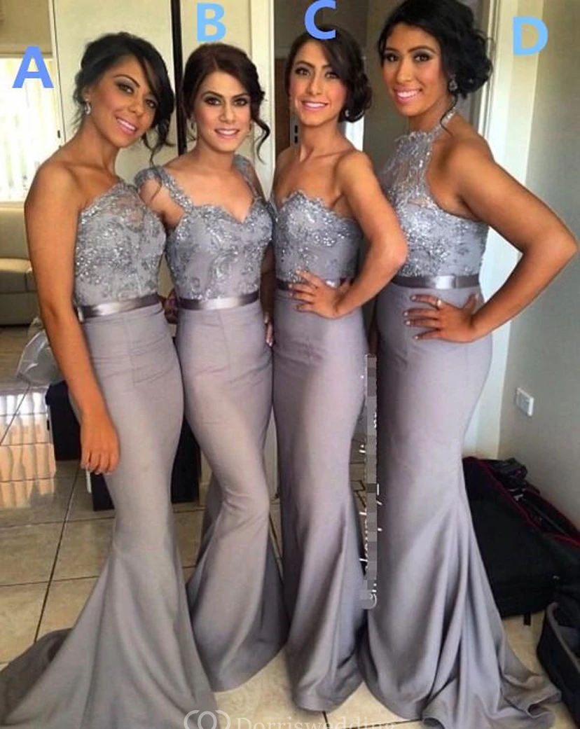Different Styles Lace Appliques Mermaid Mauve Bridesmaid Dress