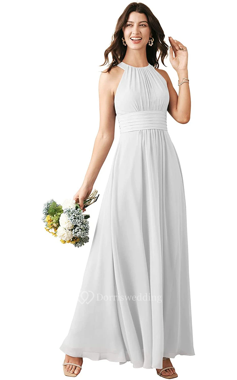 Halter A Line Sleeveless Ankle-length Chiffon Bridesmaid Dress With Ruching view 10