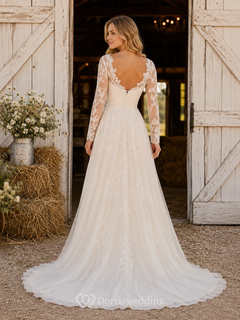 Robe de mariée de maternité épaules dénudées, coupe trapèze simple, en tulle, style champêtre, bustier cœur view 2