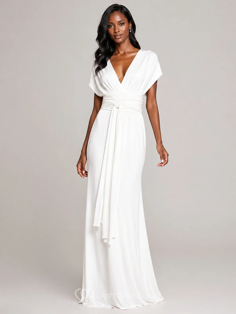 Robe de demoiselle d'honneur élégante d'inspiration grecque avec ceinture à nouer view 4