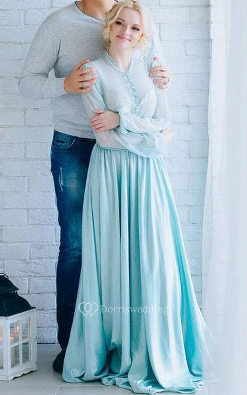 Blaues Hochzeitskleid mit blauen Ärmeln, mintfarbenes Brautkleid