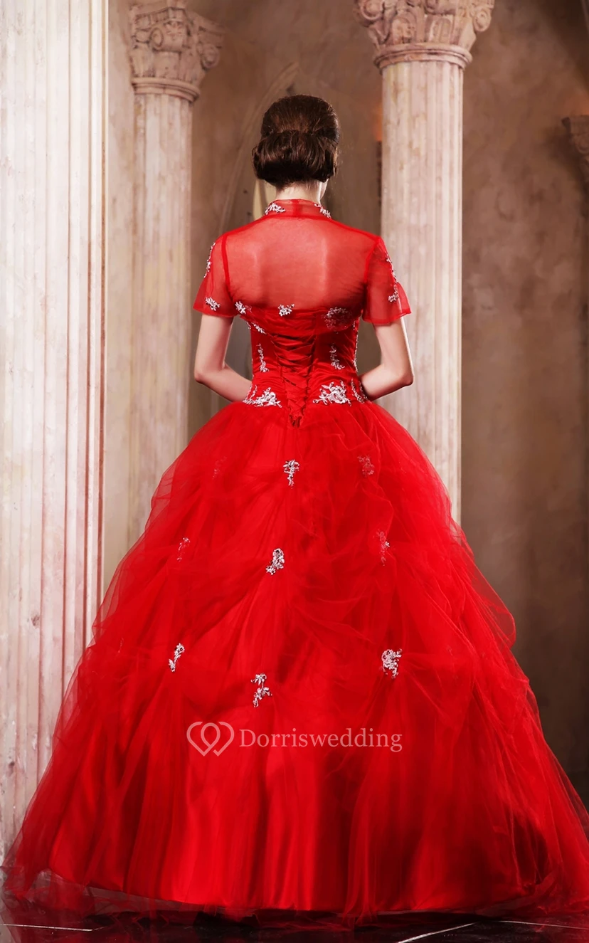 Vestido de gala extravagante de corte A con abalorios y bolero desmontable view 2