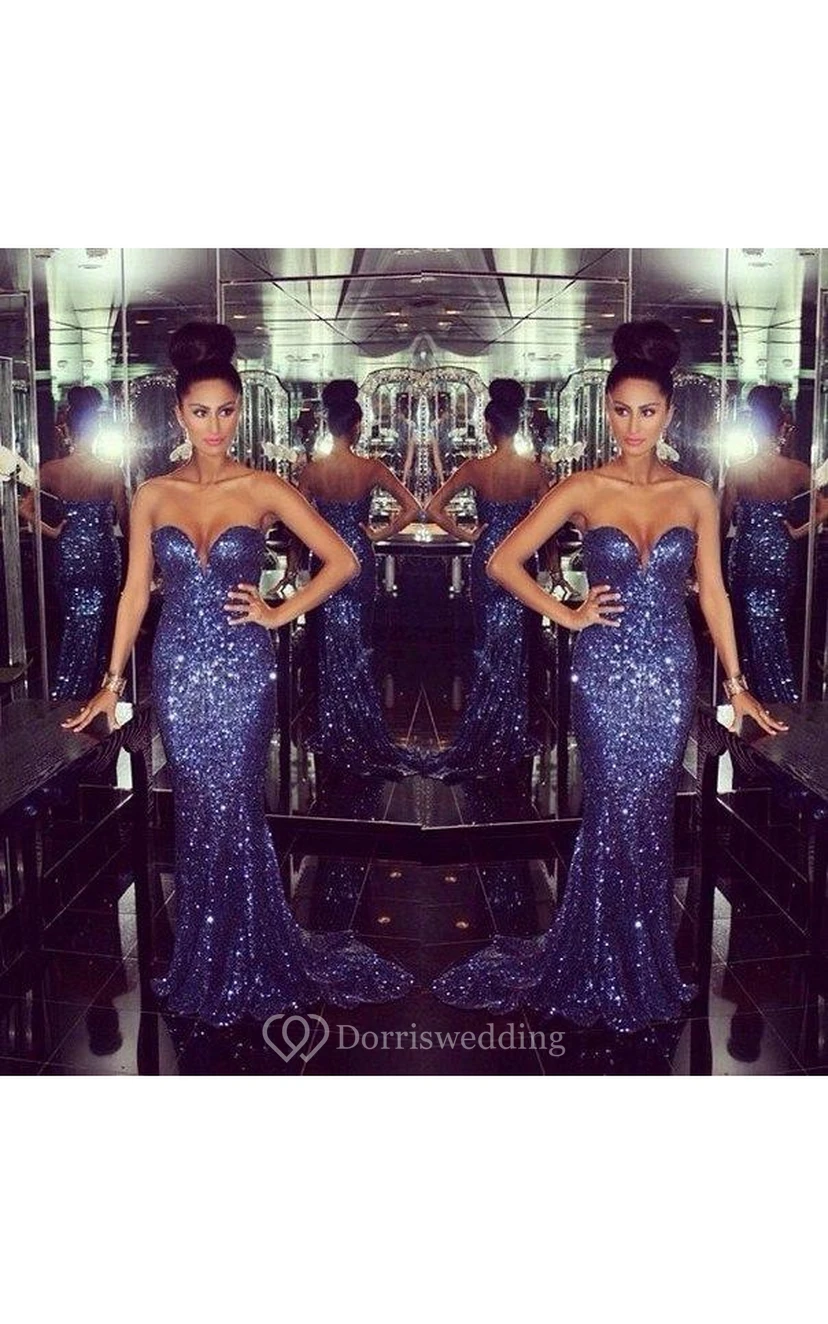Glamorous Sweetheart Mermaid Prom Dresses Sequined Sexy Evening Dresses view 2