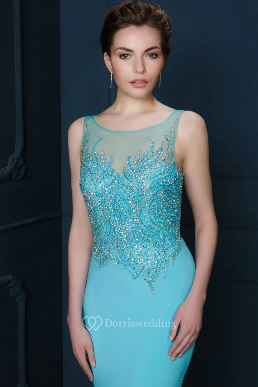 Sheath Beaded Scoop-Neck Sleeveless Long Jersey Evening Dress view 4