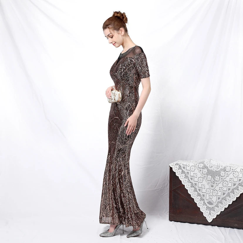 Elegantes, langärmeliges Paillettenkleid im Meerjungfrauenstil mit Meerjungfrauenschnitt – ein echter Hingucker! view 5