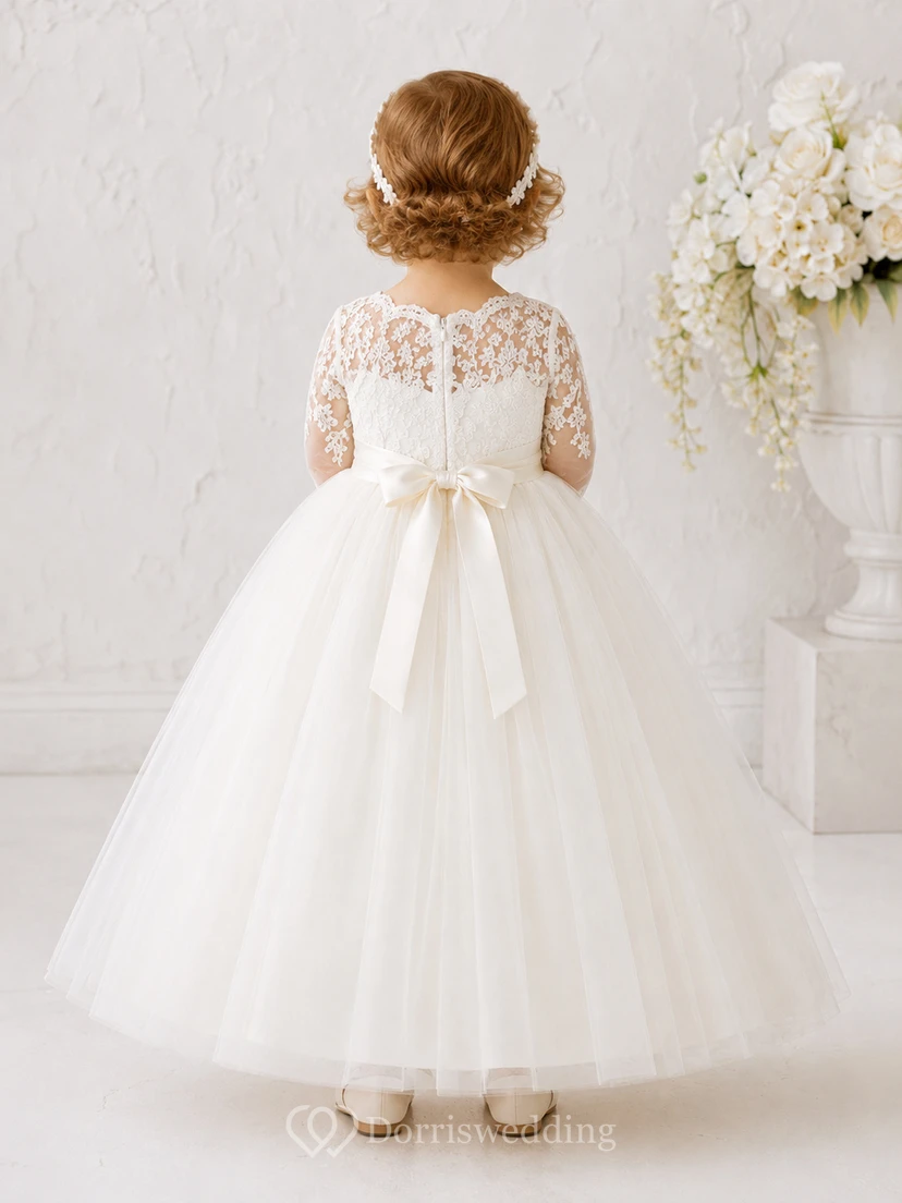Taufkleid mit Spitzenmieder, Tüllrock, A-Linien-Schnitt, langen Ärmeln und bodenlang view 2
