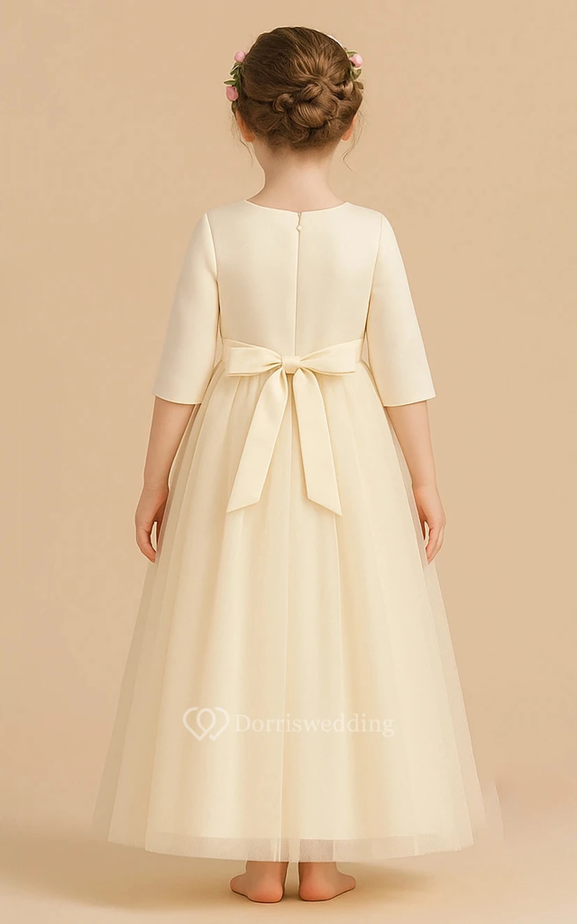 Scoop-neck Ivory Half-sleeve A-line Flowergirl Dress view 2