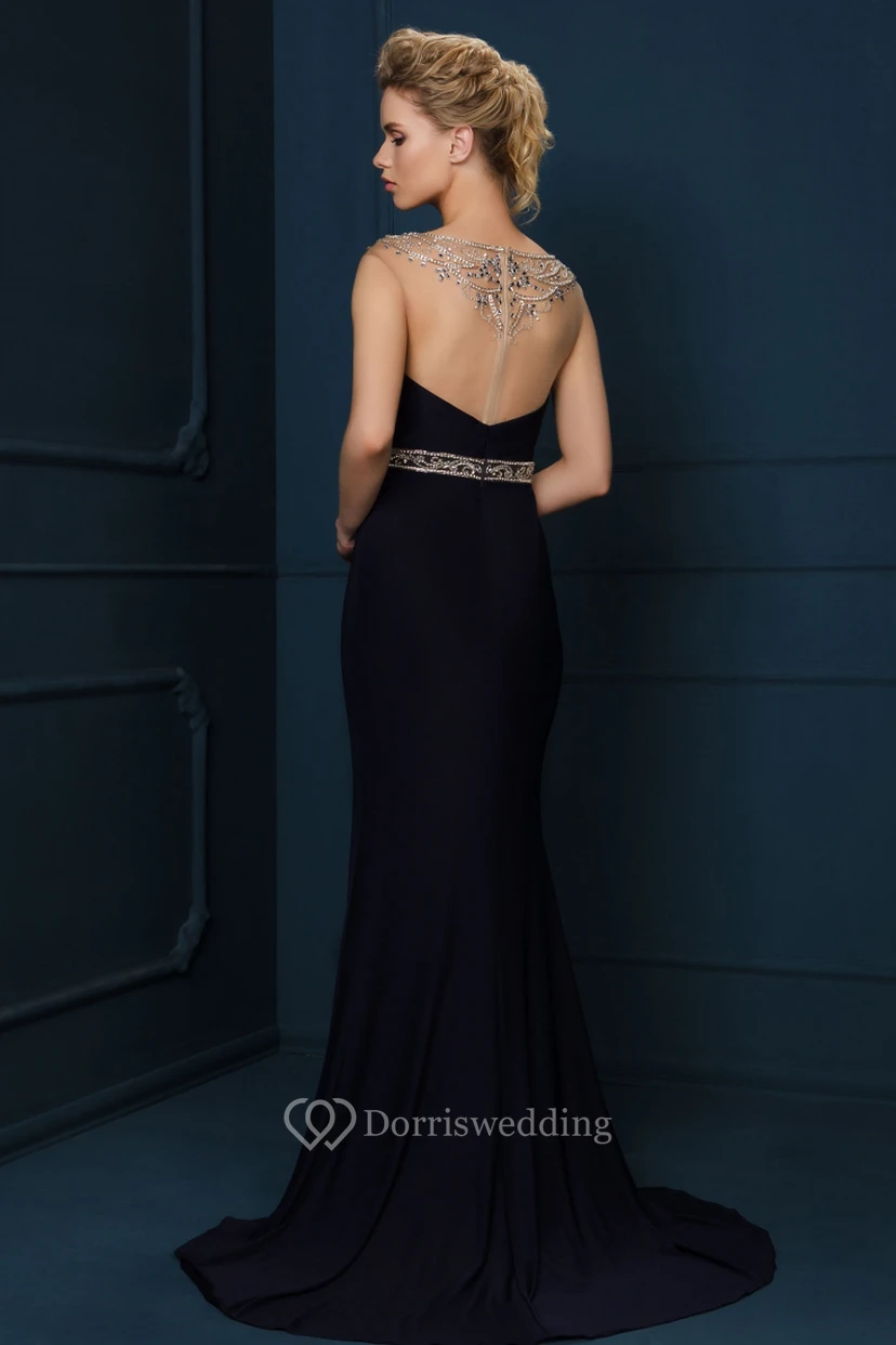 Cap Sleeve Jewel Neck Beaded Jersey Evening Dress view 2