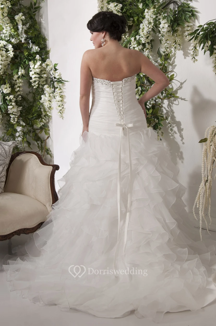 Ball Gown Maxi Sweetheart Sleeveless Cascading-Ruffle Organza Plus Size Wedding Dress With Beading view 2