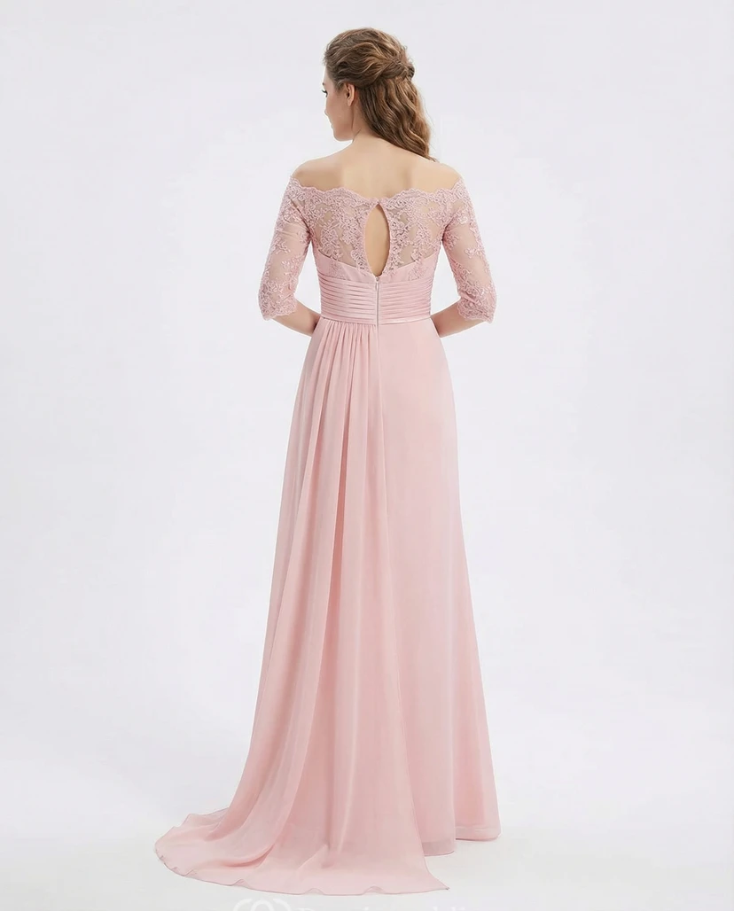 Off-Shoulder Chiffon Sheath Prom Dress with Appliques view 2