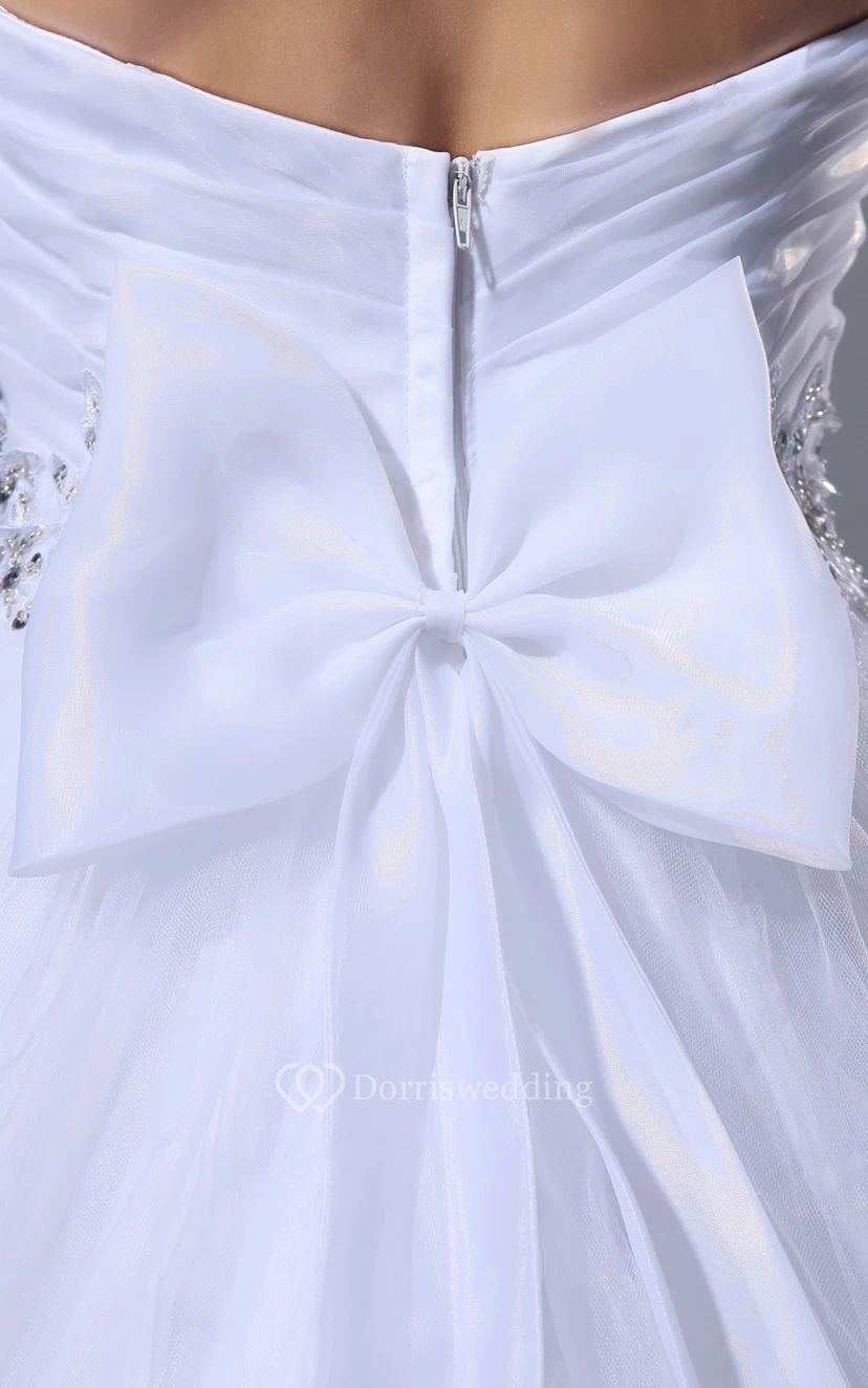 Criss-Cross Ruching Beaded Sash A-Line Ball Gown With Pleatings view 5