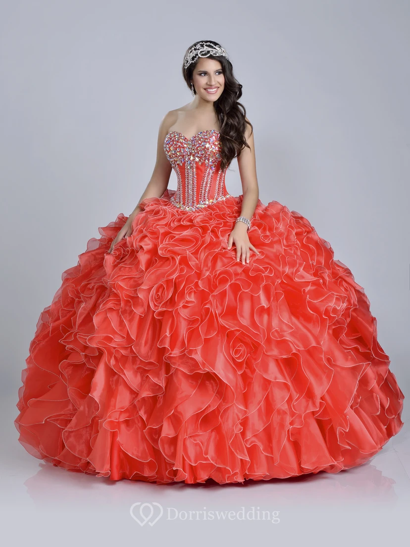 Sequined Corset Ball Gown With Sweetheart Neck And Ruffles