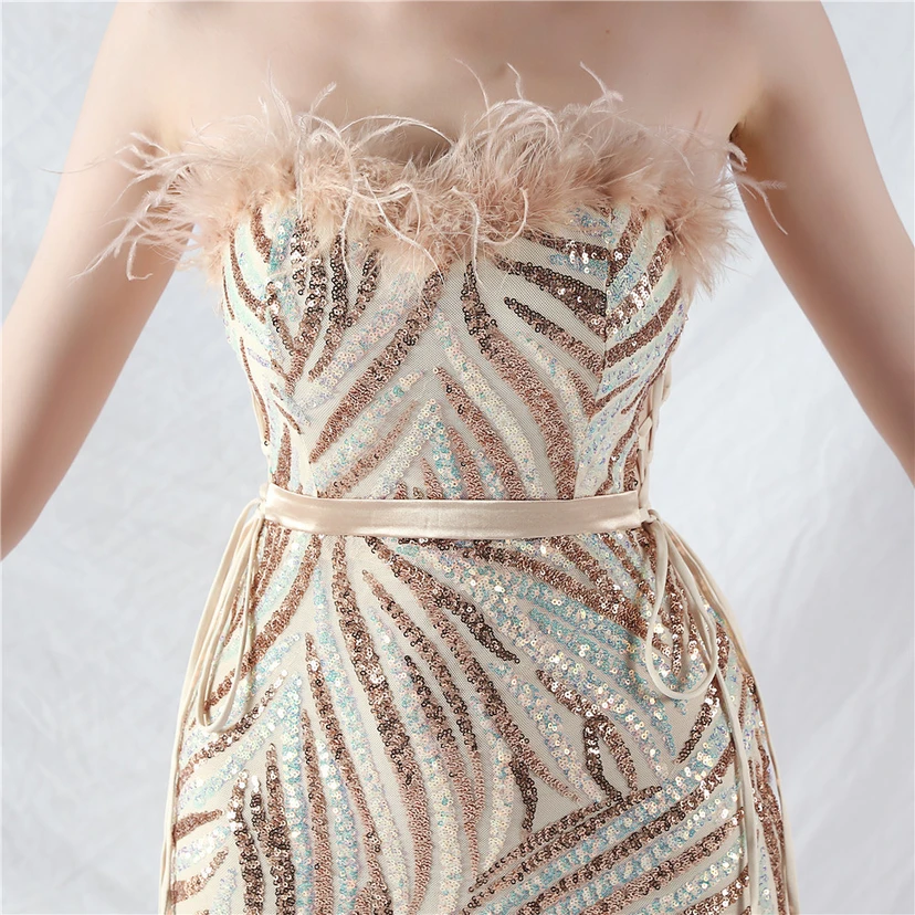 Double-Binding Rope-Binding Craft-Made Ostrich Feather Encrypted Laminated Beads High-End Evening Dress view 58