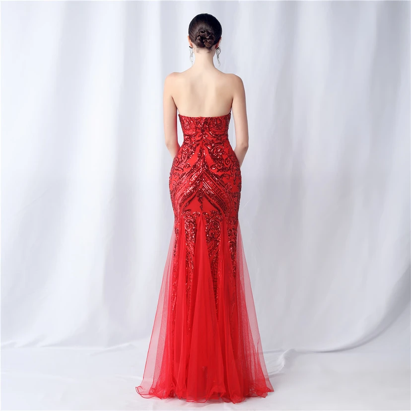 Positionierung Blumenschnitt Netz Pailletten Hochzeitsdinner Toast Party Abendkleid view 6