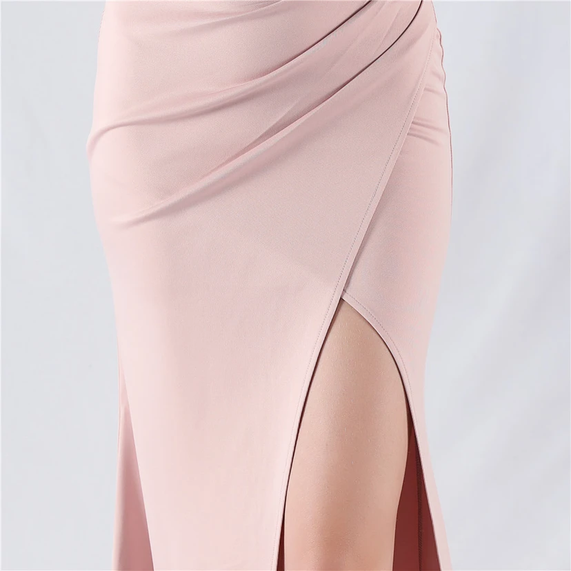 Fishbone Waist Strap Satin Host Meeting Evening Dress view 27