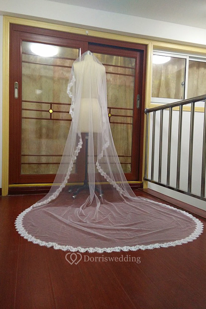 High-end Western Style Lace Applique Super Long Veil view 2