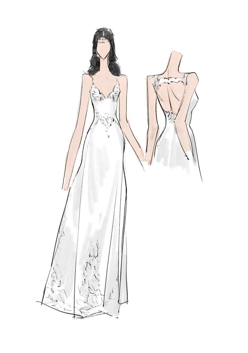 Robe de mariée sirène en dentelle, dos nu, bretelles spaghetti, style bohème chic, sexy, à bretelles spaghetti et ourlet asymétrique. view 9