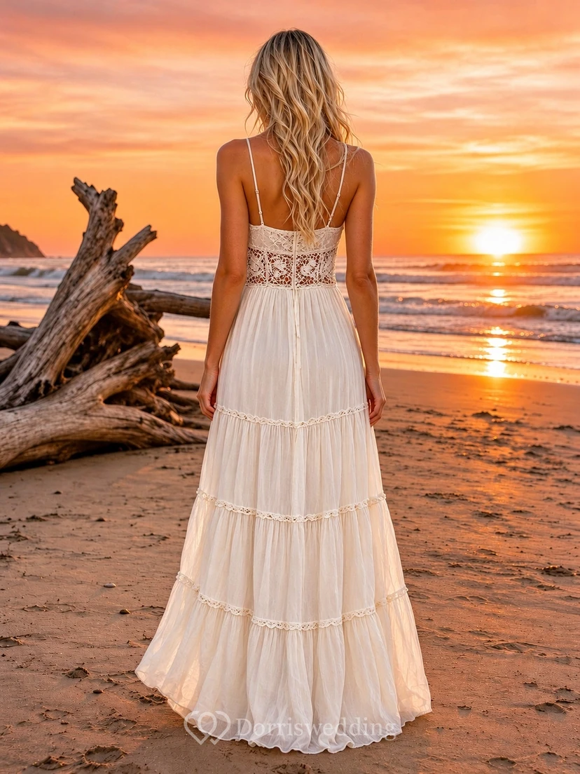 Beach One Shoulder Tiered Chiffon A-Line Wedding Dress view 2