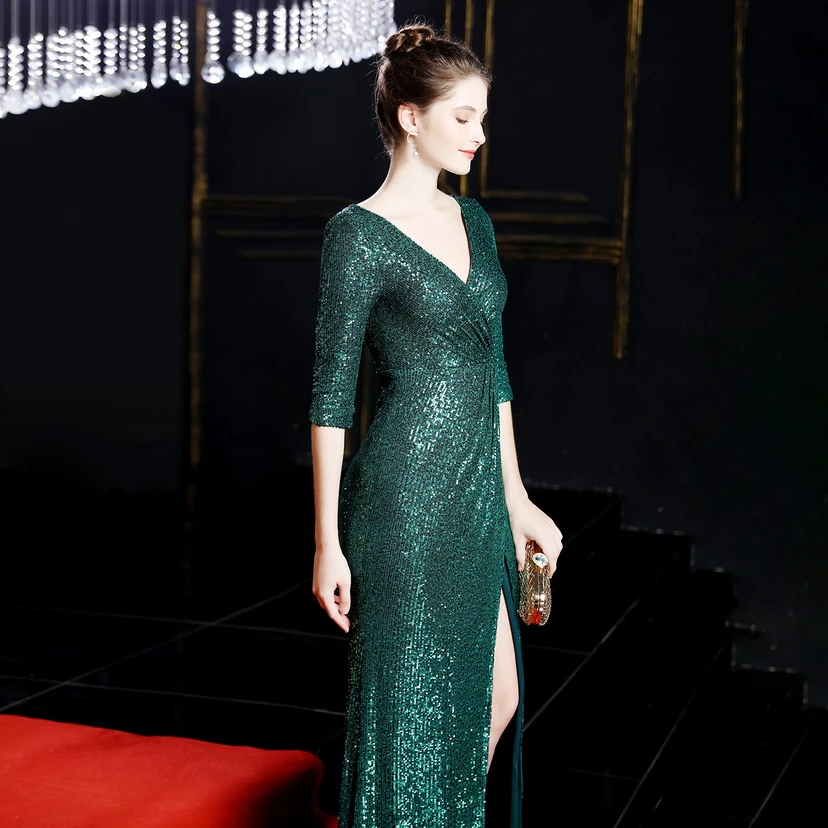 Elegantes, langes Paillettenkleid im Meerjungfrauenstil mit langen Ärmeln – ein echter Hingucker! view 7