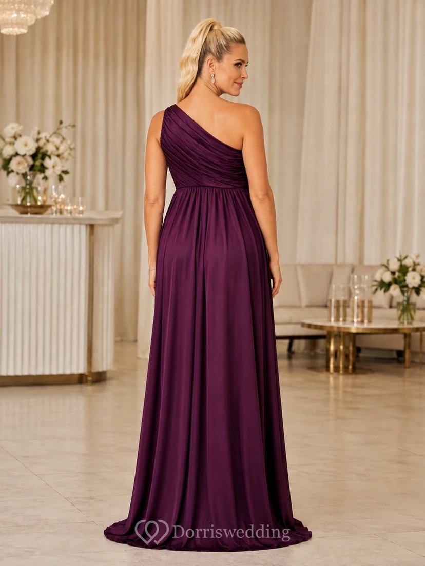 Maternity One Shoulder Satin Empire Floor Length Elegant Formal Dress view 2