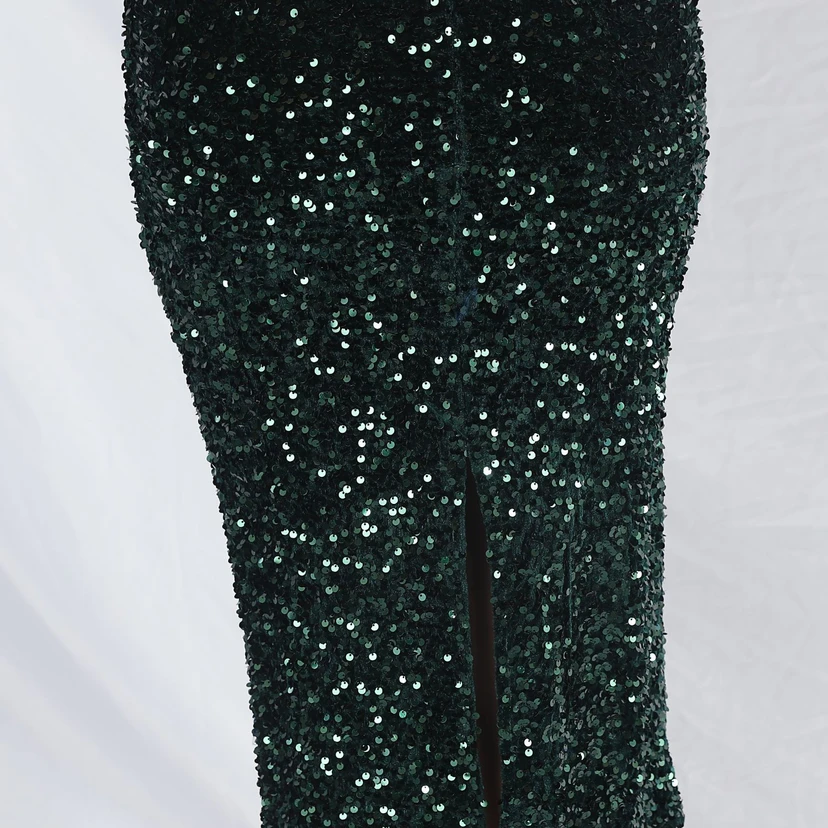 Craft Ostrich Feather Velvet Sequined Evening Dress view 62