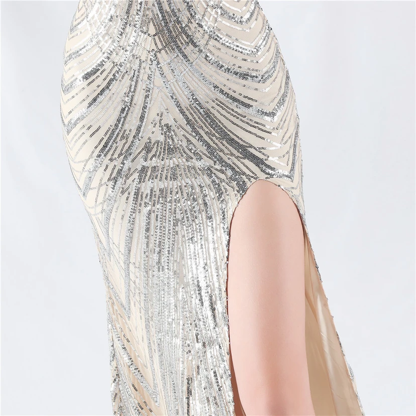Positioning Flower Beaded Craft Beaded One-Shoulder Oblique Collar High Slit Evening Dress view 68