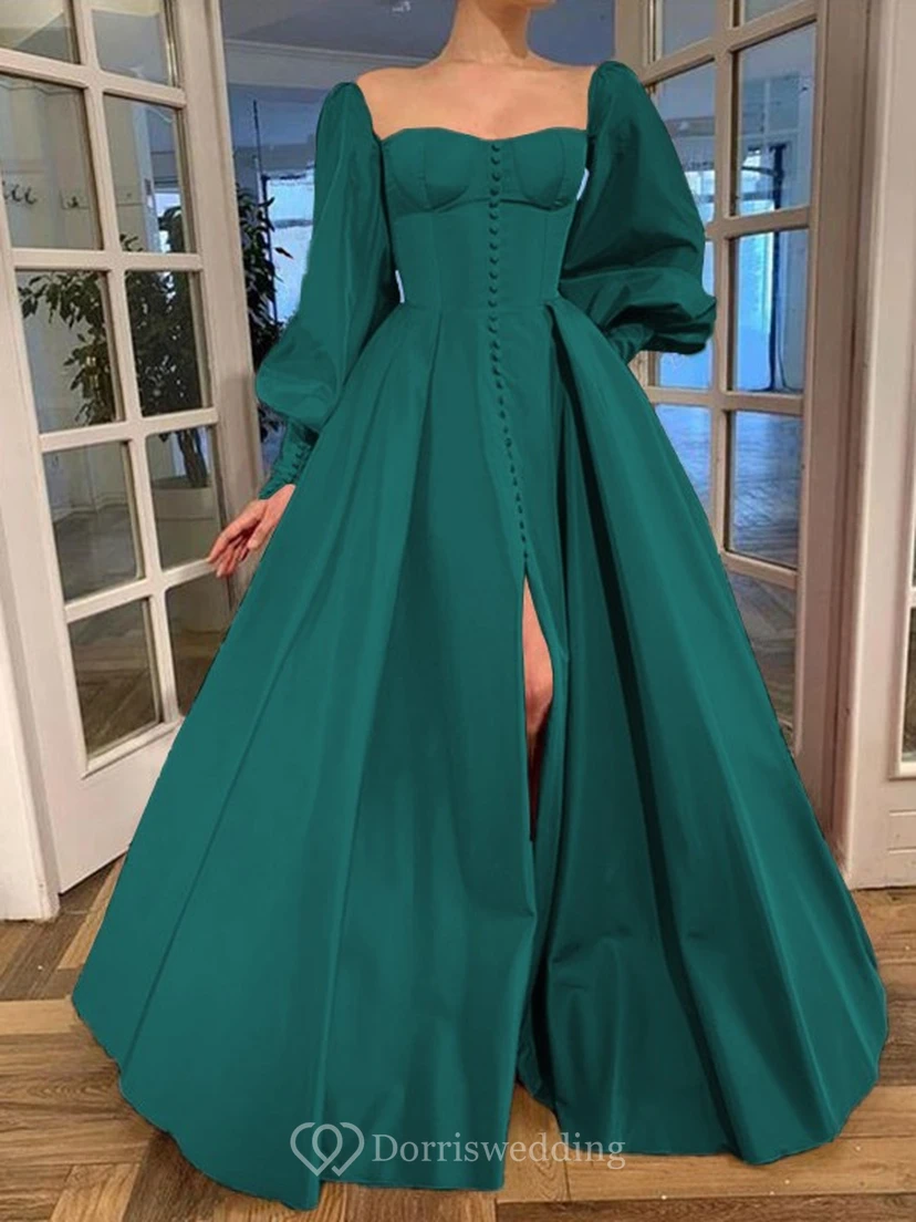 Elegantes Kleid im Vintage-Stil mit langen Puffärmeln, Empire-Stil und Schlitz vorne view 21