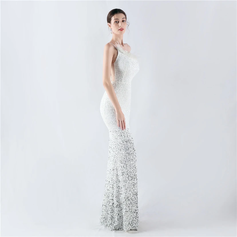 Robe de soirée en satin à baleines ornée de diamants et de fleurs, taille haute, pour réunion annuelle et mariage view 4