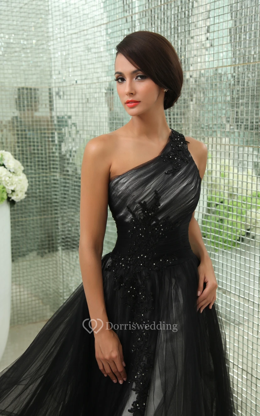 Graceful One-Shoulder Layered Tulle Gown With Side Zipper view 3