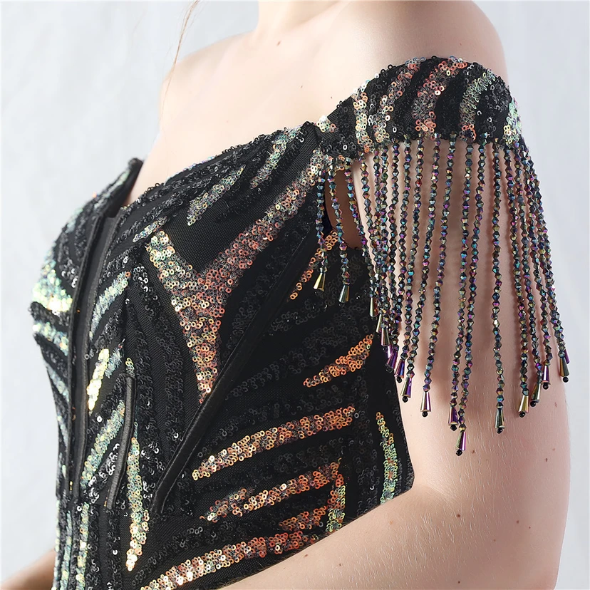 Palace Herringbone Waist Strap Heavy-Crafted Beaded High-End Evening Dress view 19