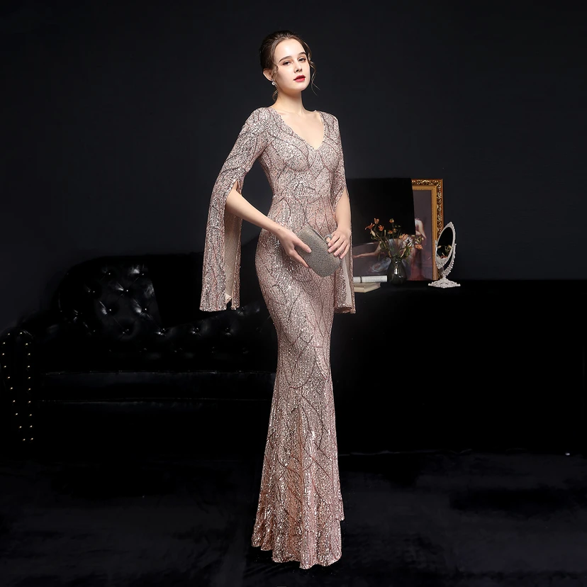 Robe de soirée élégante à sequins, longue, cintrée et sirène, idéale pour les réceptions et les célébrités. view 37