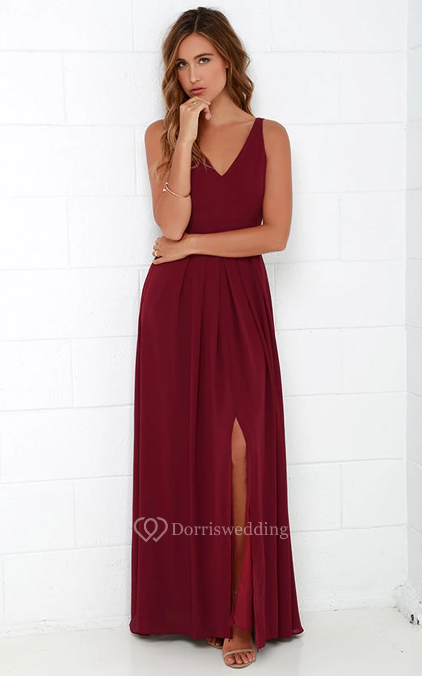 Chiffon Long Simple Sleeveless Dress With Front Split view 6