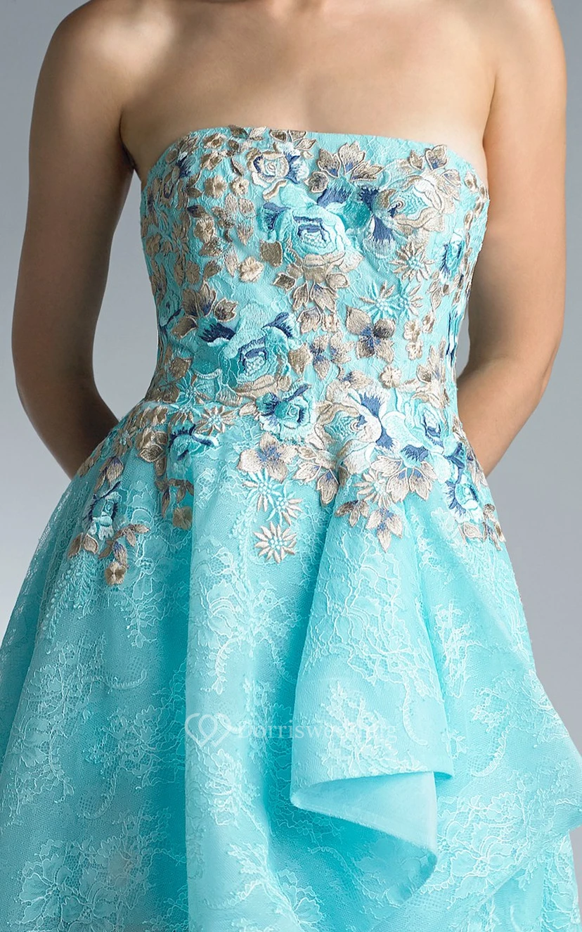 A-line High-low Strapless Sleeveless Lace Backless Dress view 3
