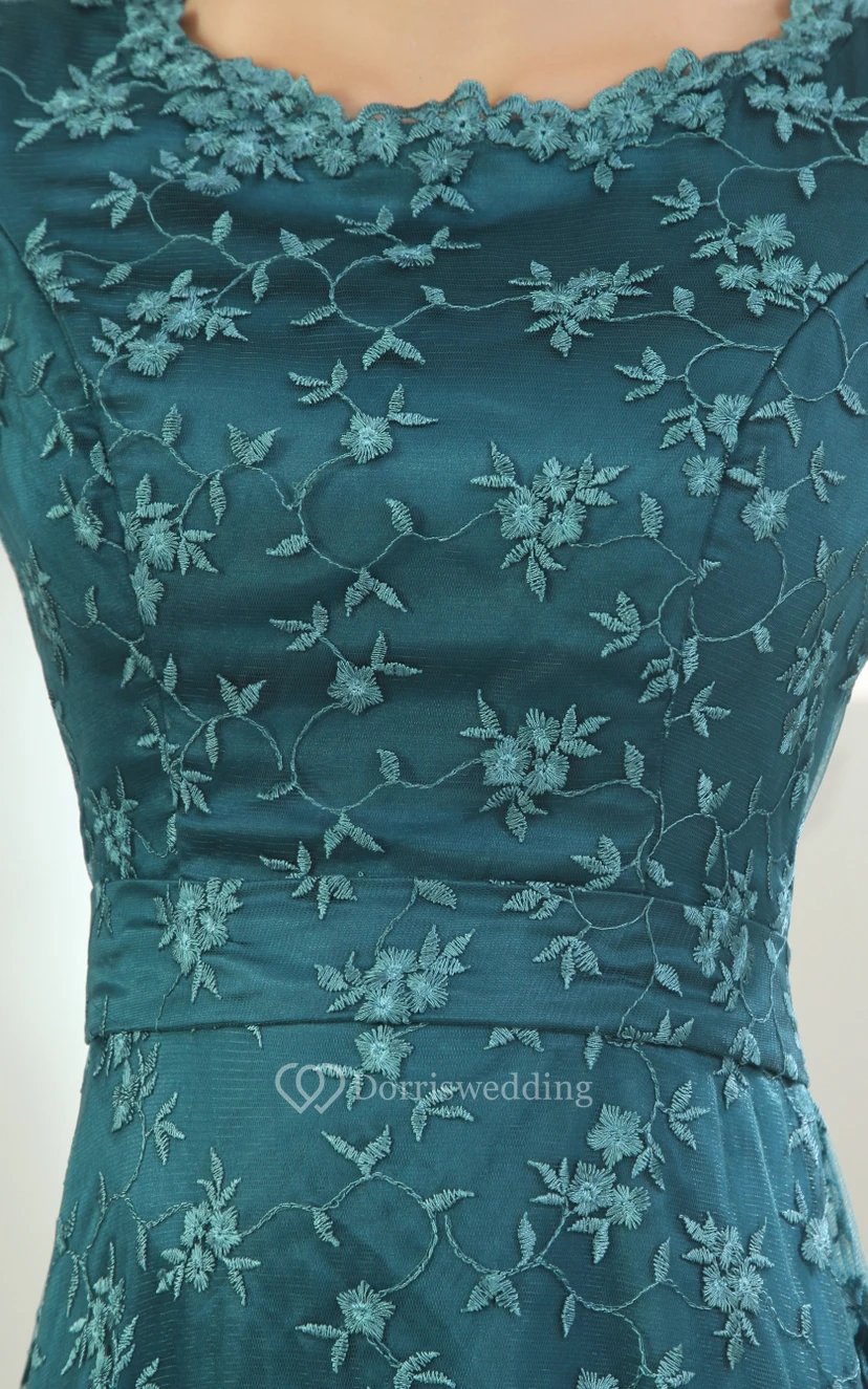 Besticktes, kurzärmeliges langes Kleid mit transparentem Oberteil view 5