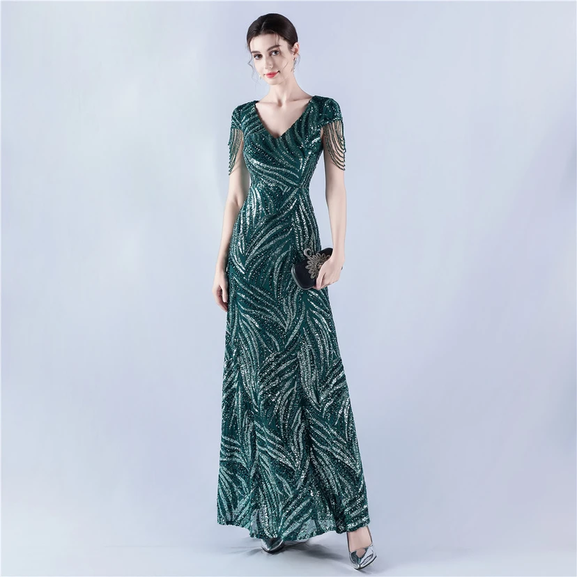 A-Line Big Swing Dress Skirt Encrypted Sequined Craft Beaded Evening Dress view 32