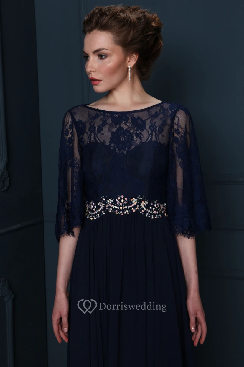 Bateau Neck Appliqued Half Sleeve Chiffon Mother Of The Bride Dress view 4